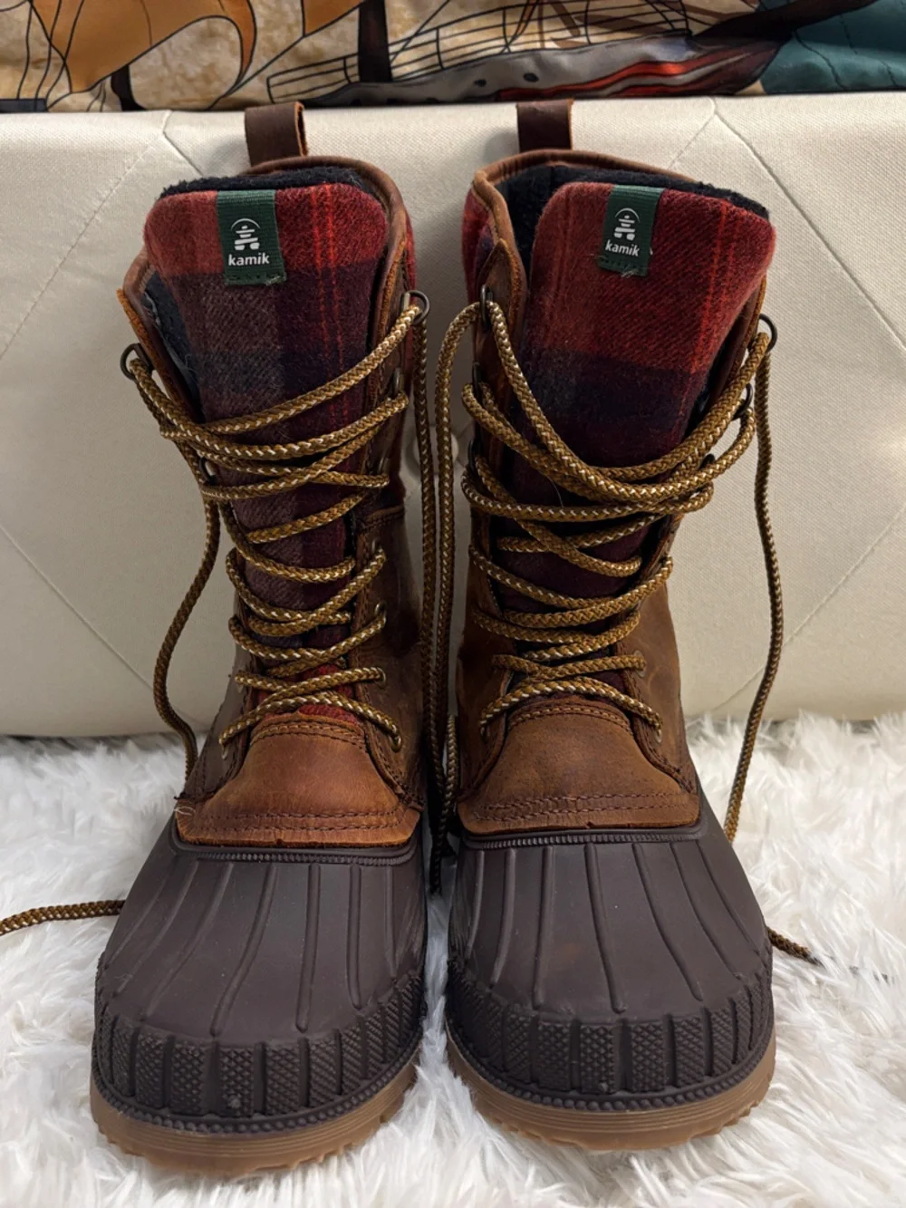 Kamik Women's Brown & Red Plaid Winter Rain Boots